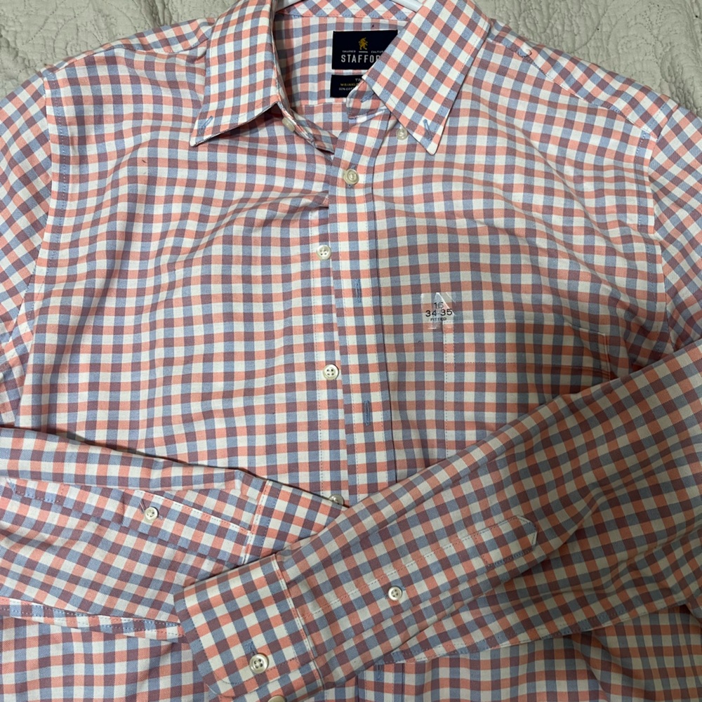 Stafford Men's Checkered Shirt - Blue and coral